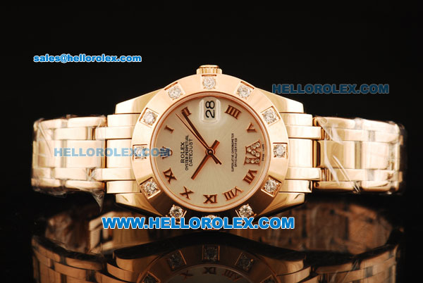 Rolex Datejust Swiss ETA 2836 Automatic Movement Full Rose Gold with White Dial and Roman Numerals - Click Image to Close